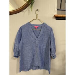 Lilly Pulitzer Linen Top Sz 6 100% Linen Comfort Coastal Grandmother Preppy